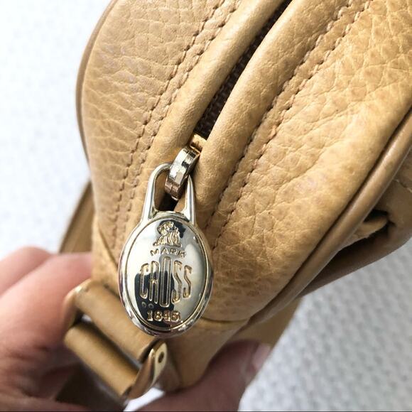 Mark Cross Vintage Tan Leather Rectangular Front Flap Top Zipper Crossbody Bag - Picture 6 of 14